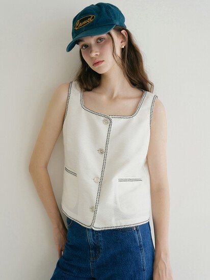 언에디트 [단독] G Tweed Trimming Sleeveless_White