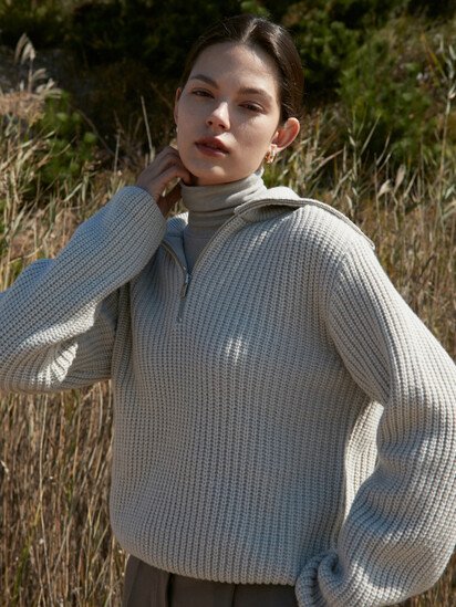 우이 [한정특가] OU741 wool sailor zip up knit (grayish ivory)