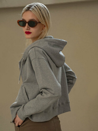 시야쥬 SITP5036 Crop Hood Zip-up_Melange gray